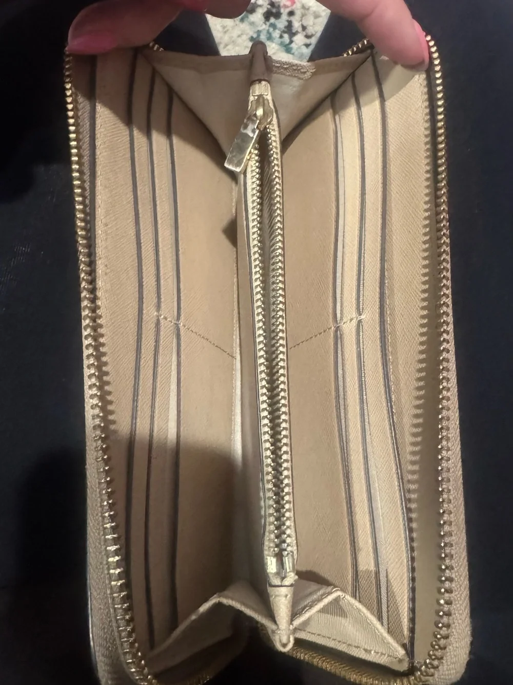 Tory Burch Two-Tone Leather Zip Wallet in Beige